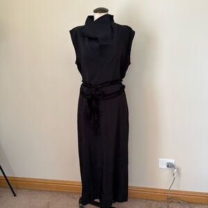 Toteme Cowl Neck / Folded Neck Elegant Black Midi Dress Tie Waist size 36